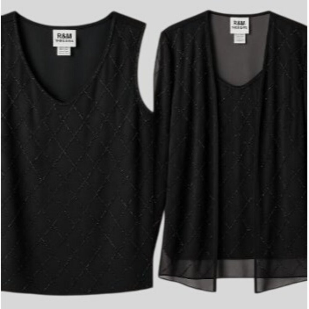 R&M Richards SZ 14 Beaded Jacket Sleeveless Top Set Sheer Fabric Elegant Design